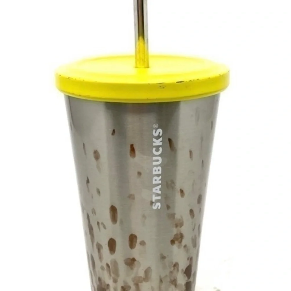 Starbucks metal iced coffee cup with lid and metal straw